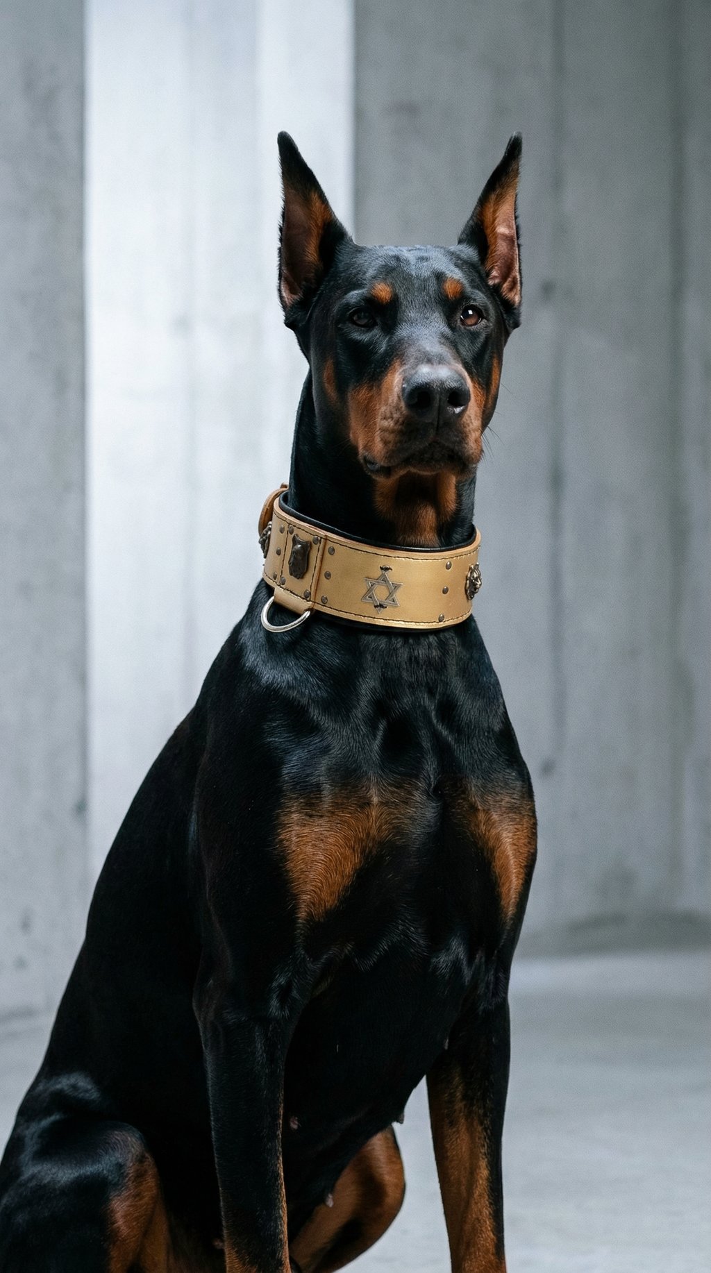 AI product shot of Star of David Metallic Gold Leather Dog Collar