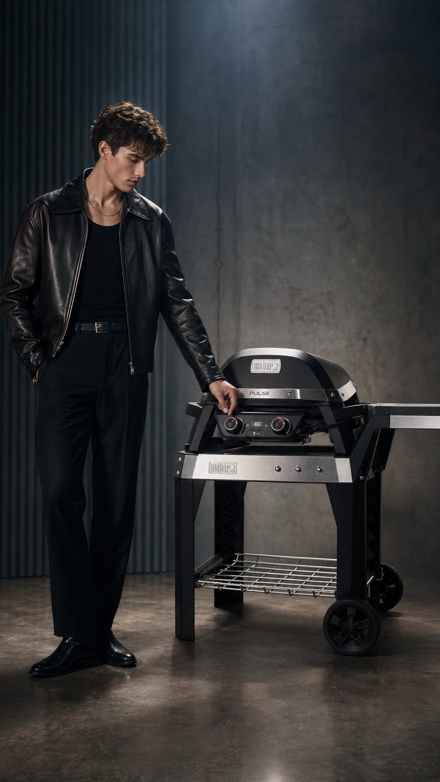 AI product shot of Weber PULSE 2000 met onderstel en hoes