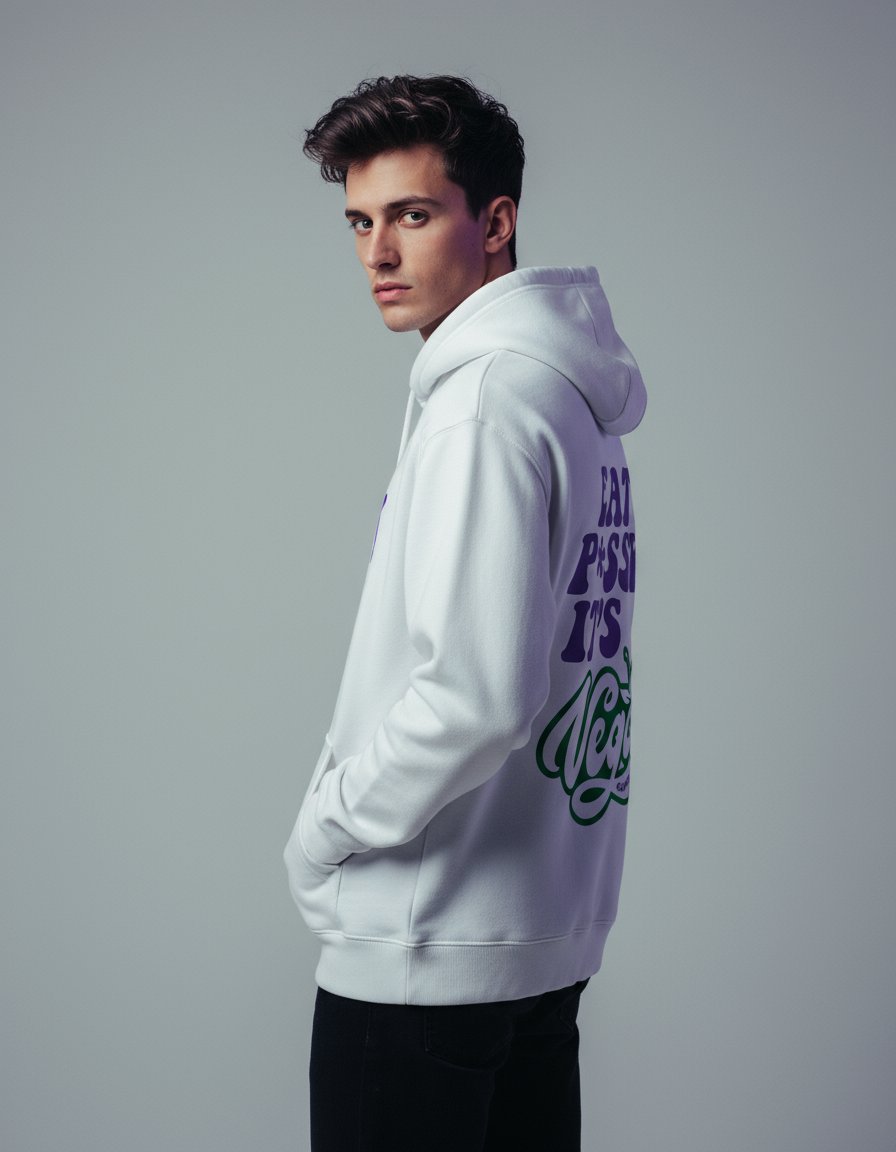AI product shot of Eat p*ssy it´s vegan - Oversized Hoodie