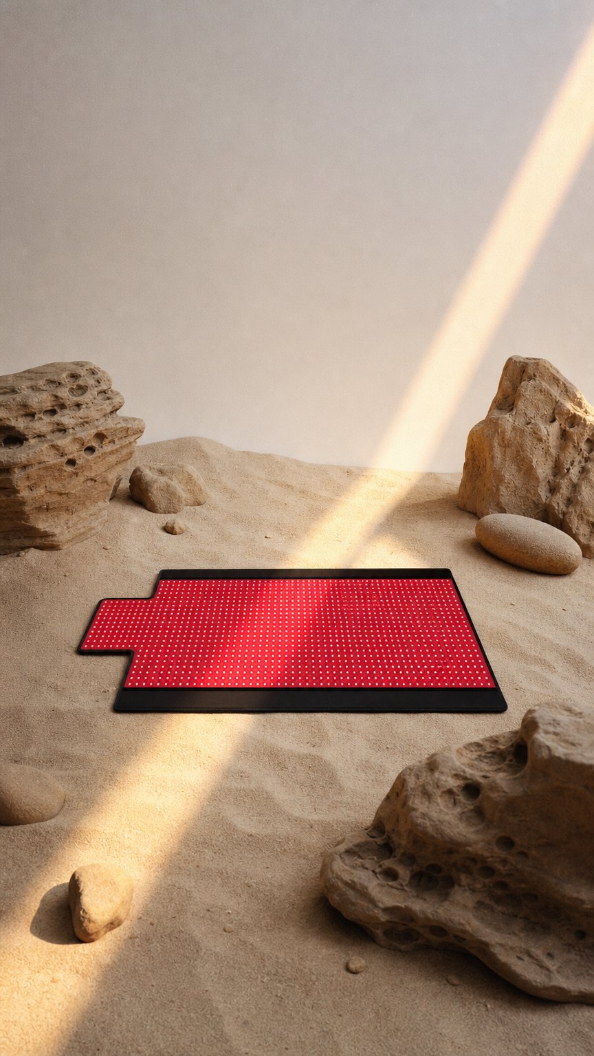 AI product shot of 2026 New 73“ x 33” Full Body Red Light Therapy Mat for Body Pain Relief Premium Leather 1370 Dual Wavelength LEDs Adjustable Timer & Intensity Black