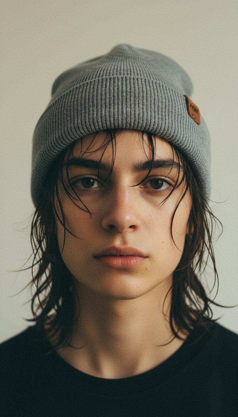 AI product shot of HAAKWEAR Knit Beanie - Classic Cuffed Hat in Koala Gray, Made in USA