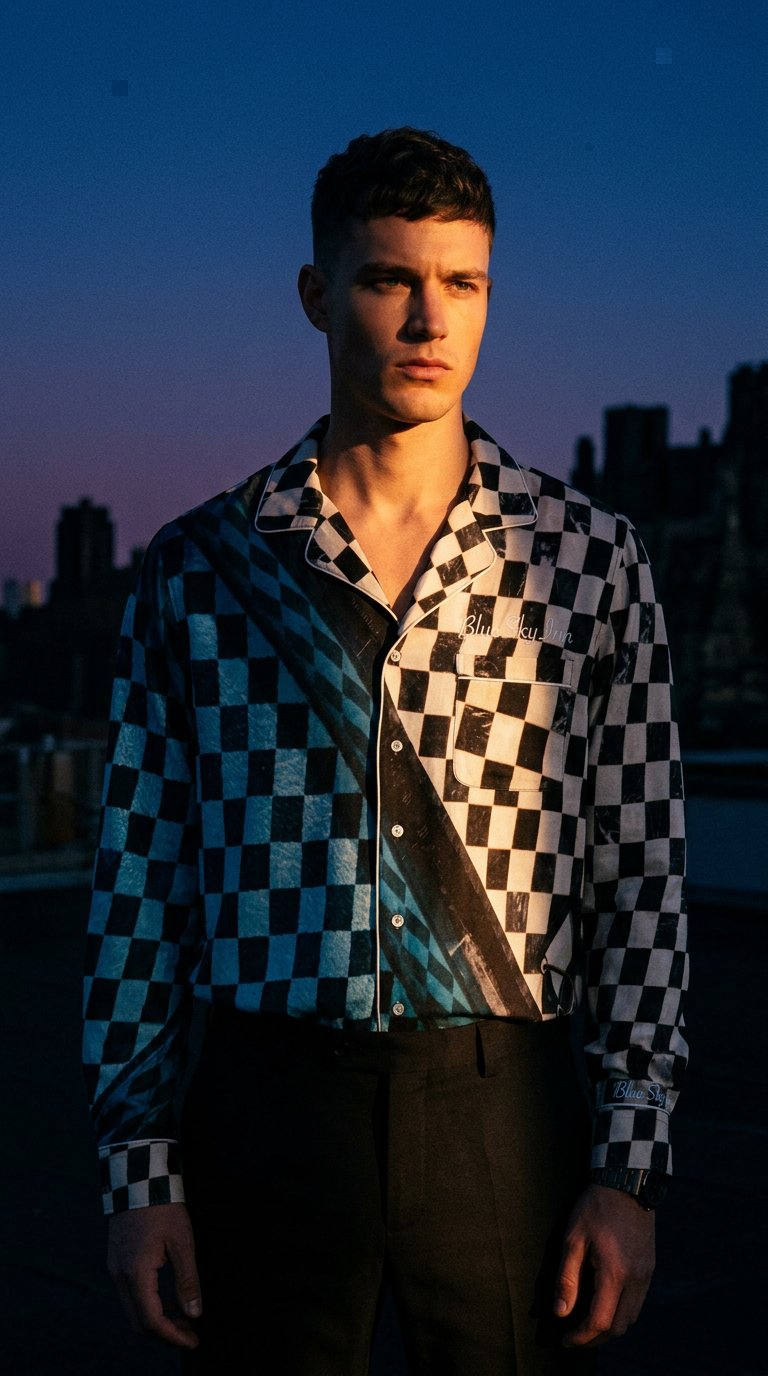 AI product shot of Blue Sky Inn Check Pool Long-Sleeve Shirt