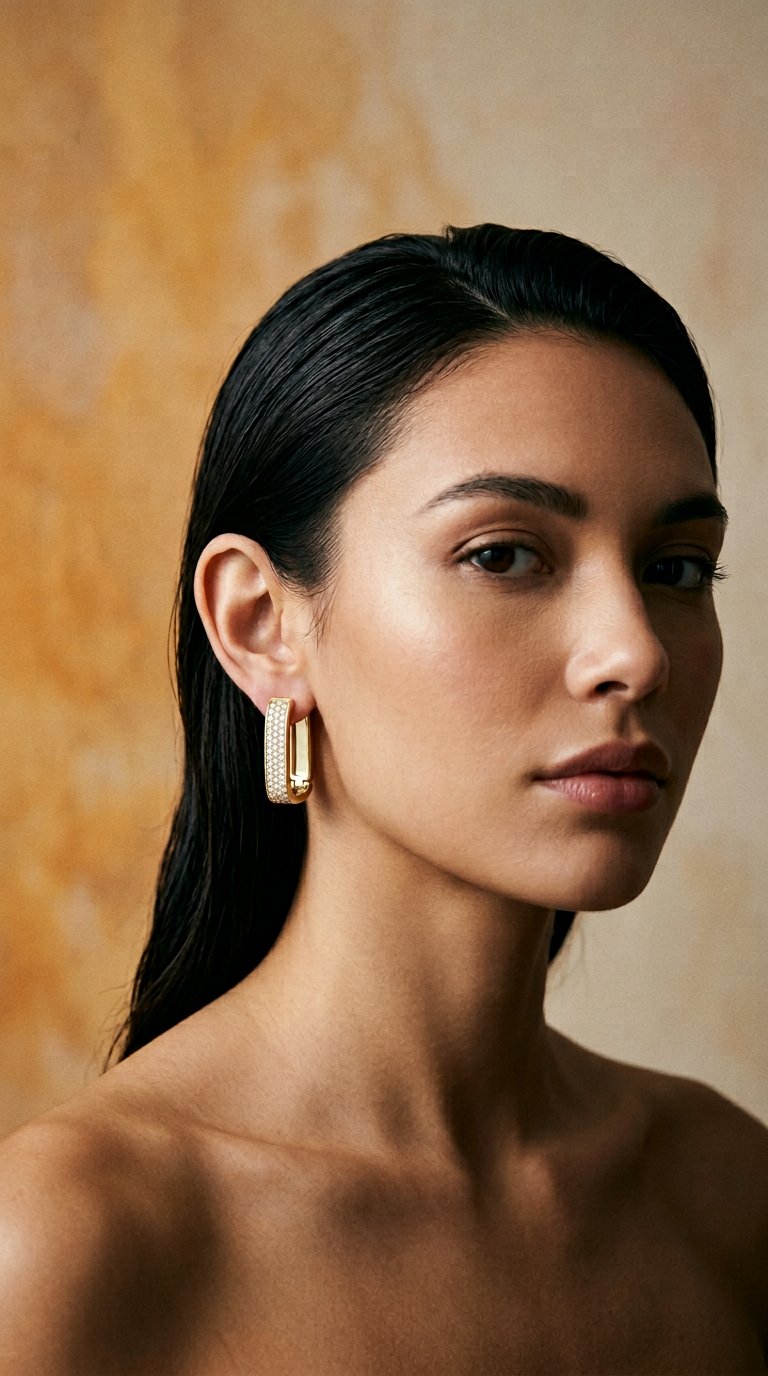 AI product shot of Diamond Rectangle Hoops Large
