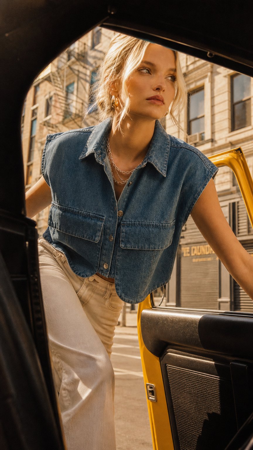 AI product shot of cropped denim top