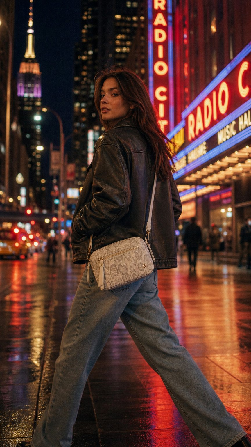 AI product shot of Dual zipper Cross body Shoulder bag with 2 shoulder straps- PU Vegan leather