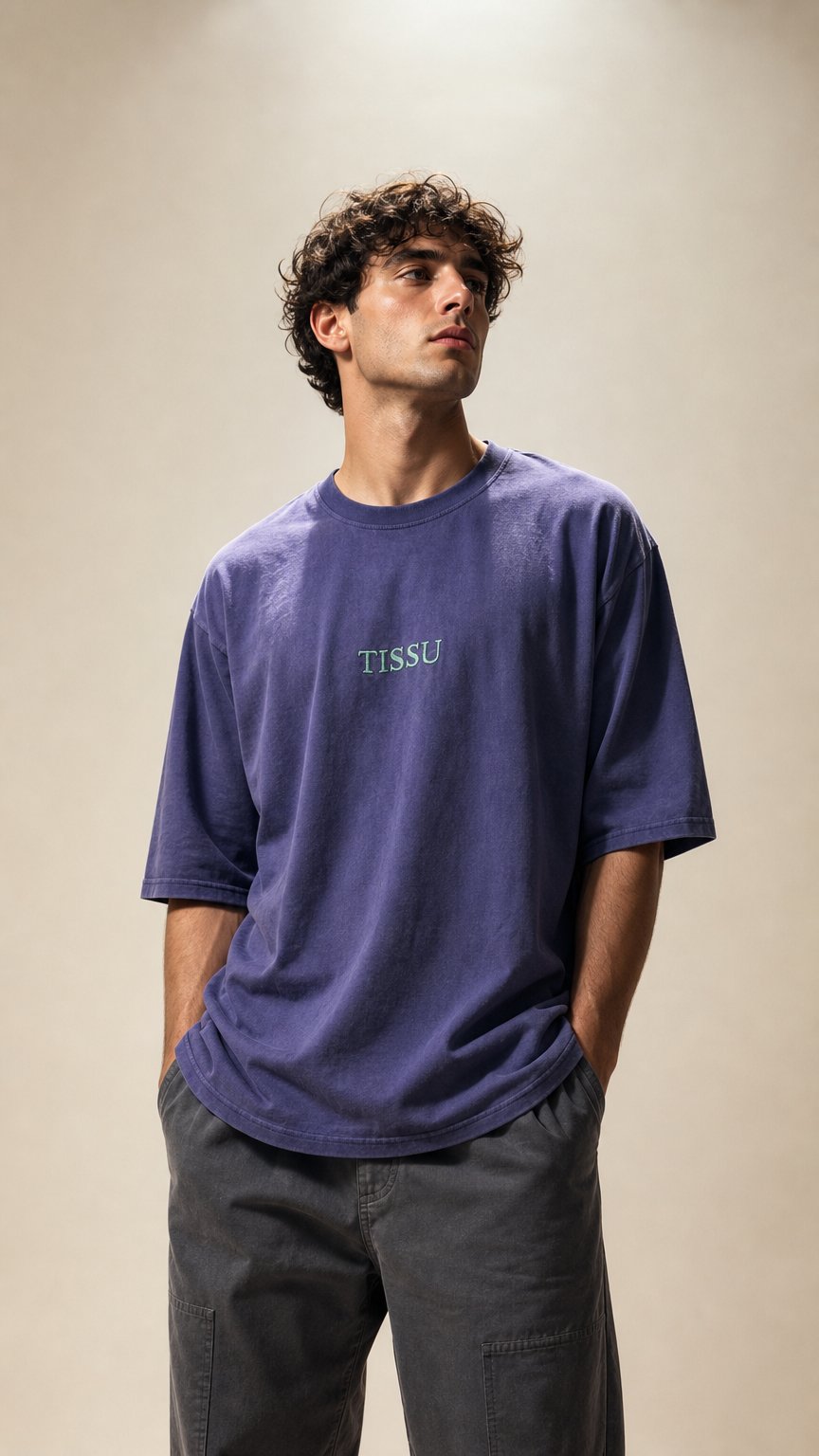 AI product shot of PURPLE TISSU T SHIRT