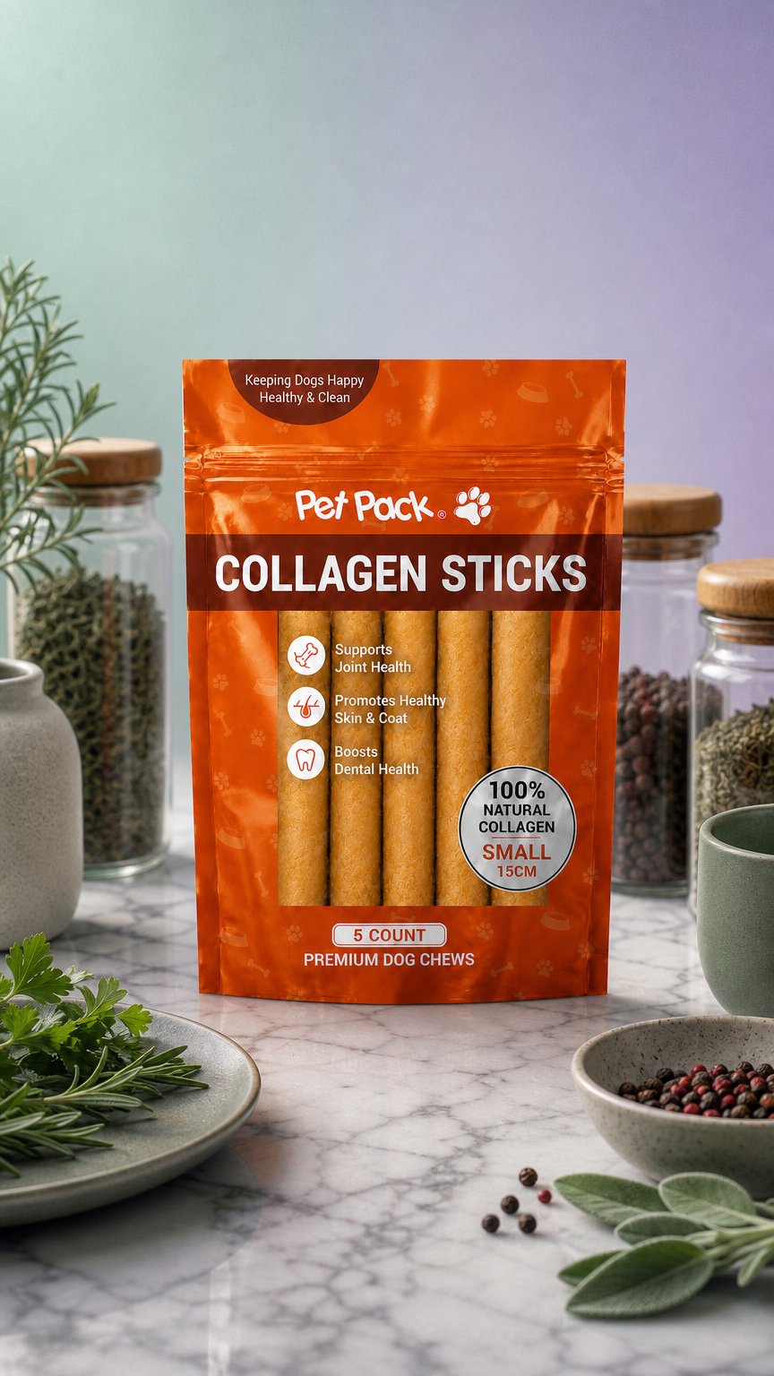AI product shot of Pet Pack® Collagen Sticks - Small
