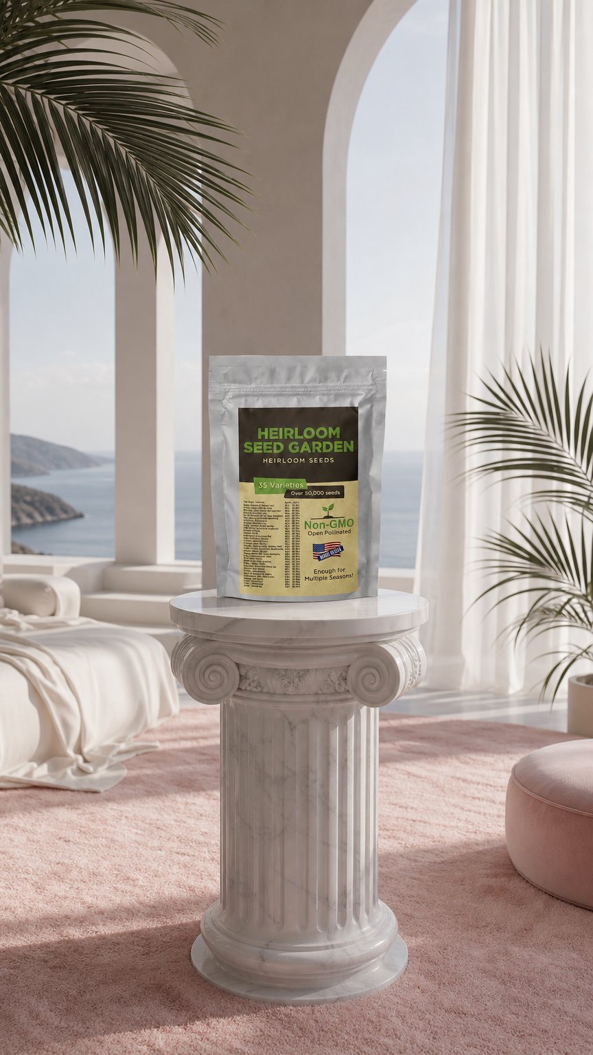 AI product shot of Garden's Pulse Heirloom Seed Vault Kit (35 Pack)