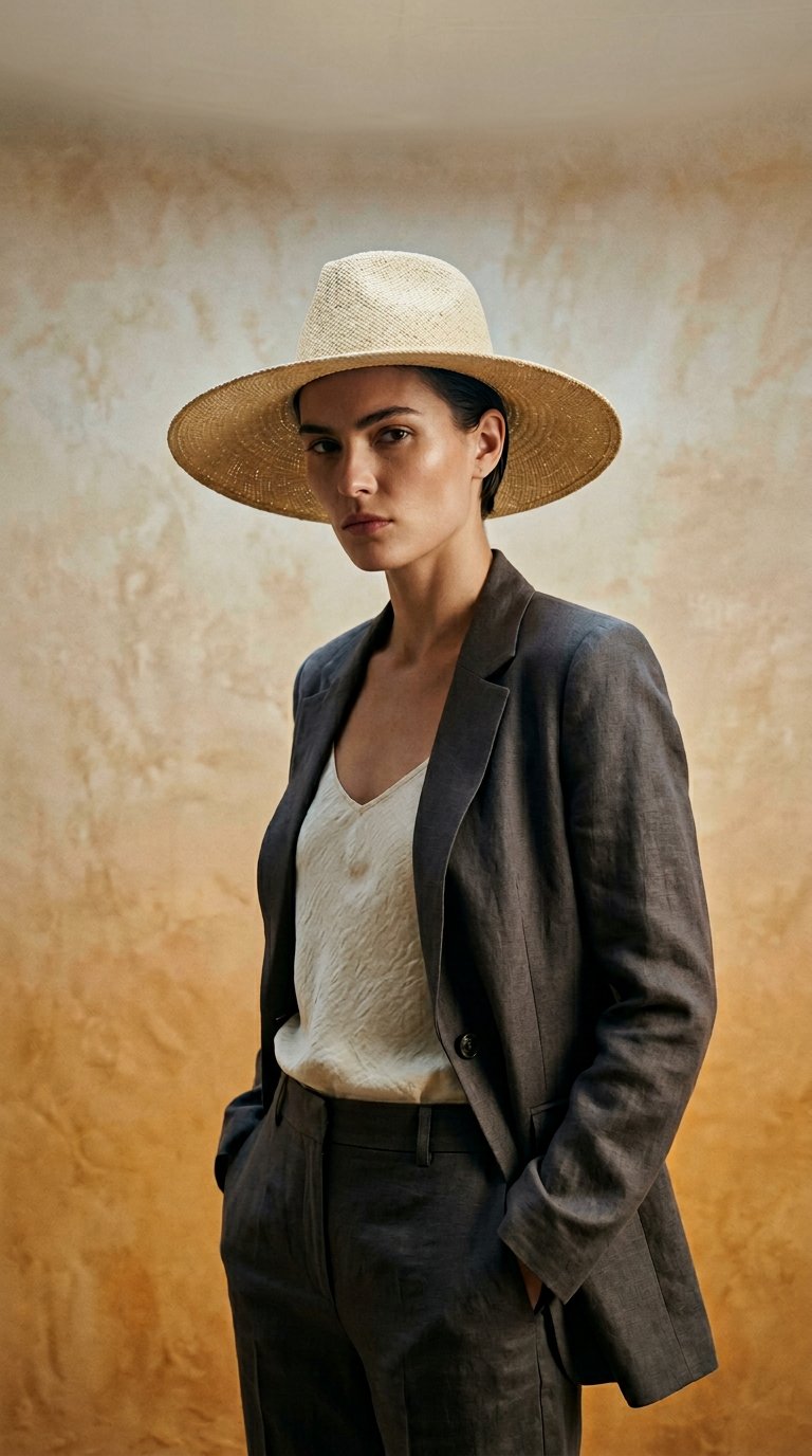 AI product shot of Willa Wide Brim Fedora Straw Hat