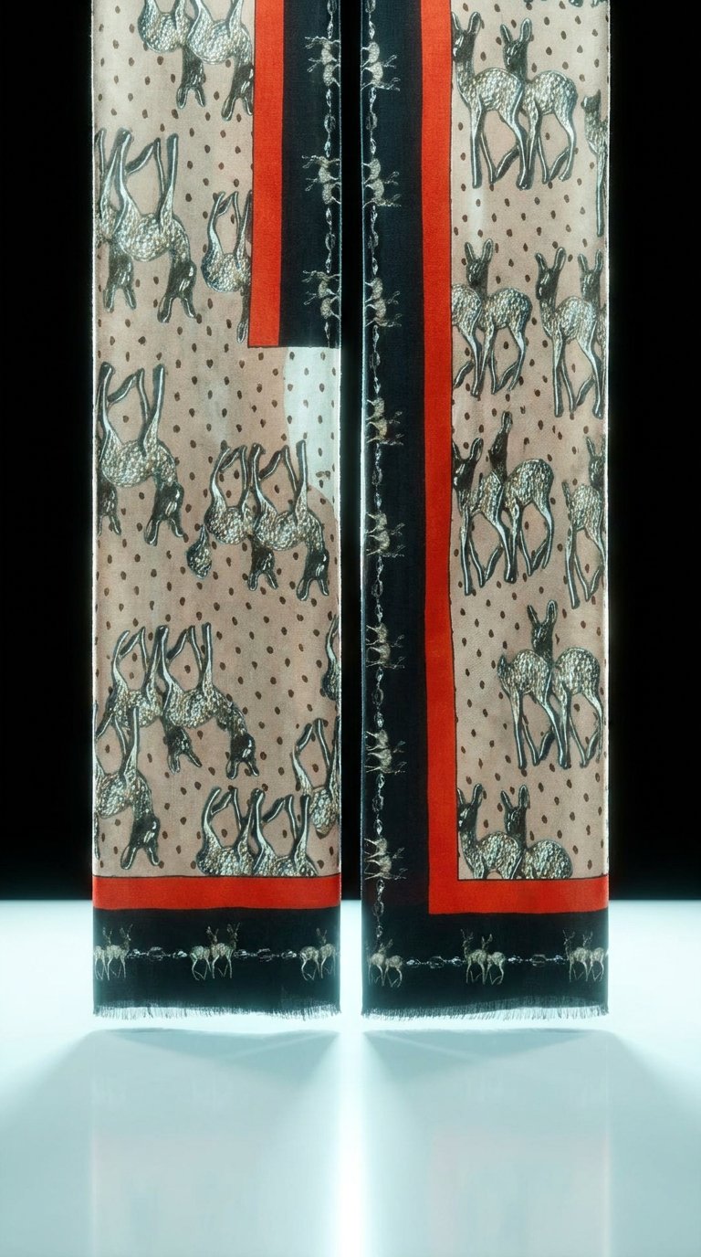 AI product shot of VASSILISA luxury scarf in Beige Colour: Bambi Print, XL