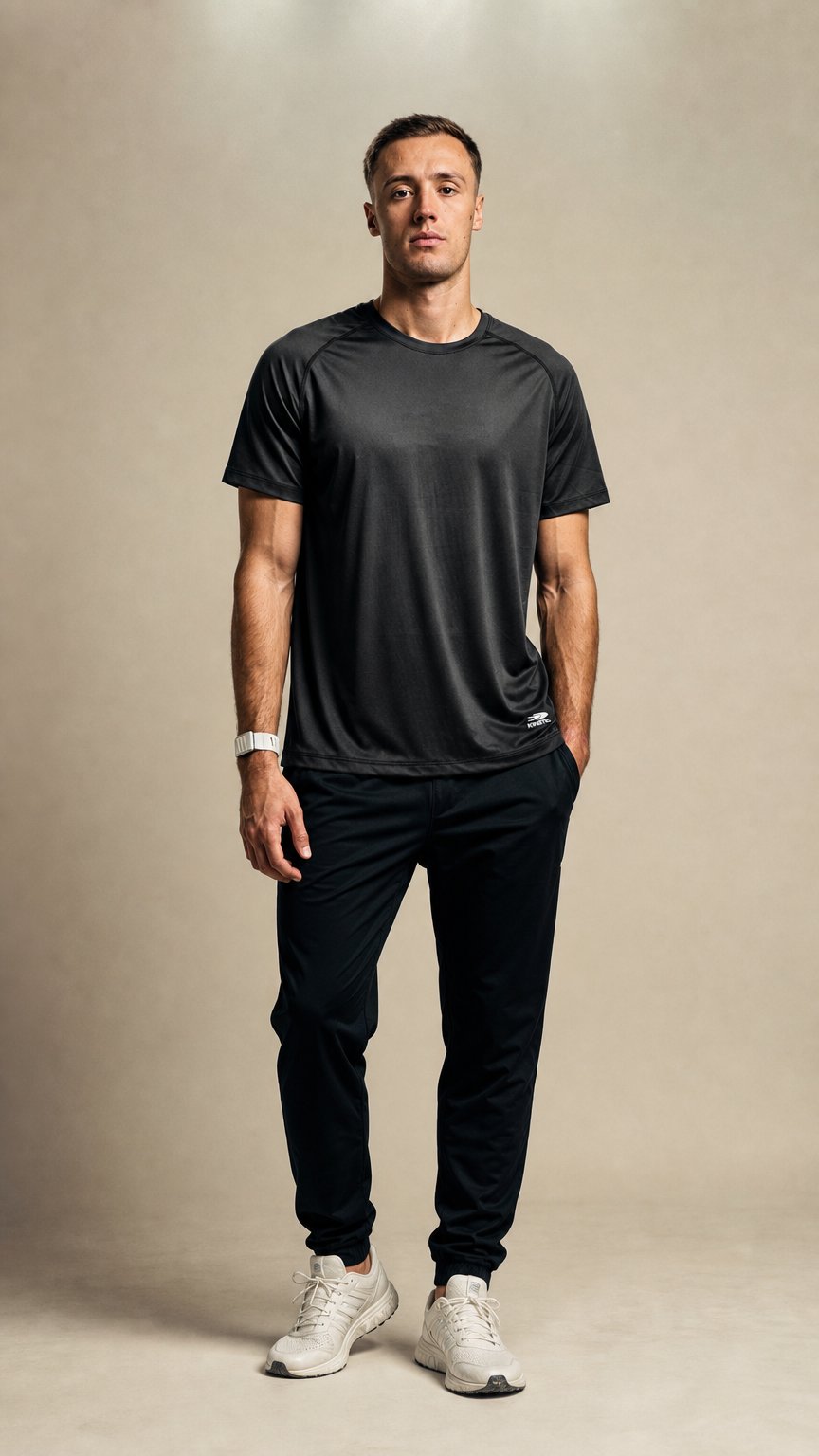 AI product shot of Kinetic - Core Black Tee