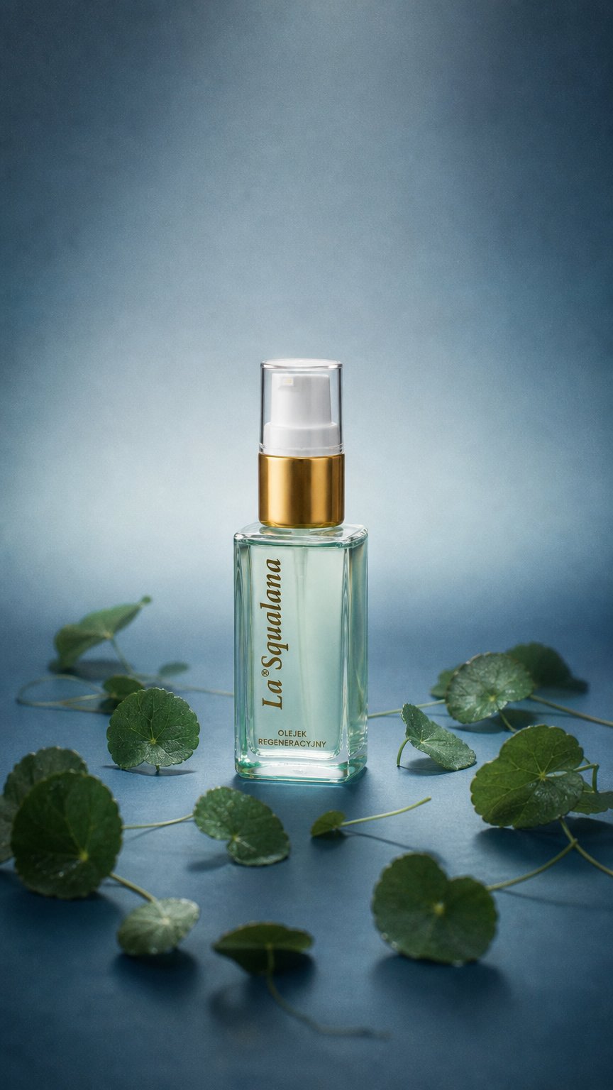 AI product shot of Olejek regeneracyjny ze skwalanem morskim La Squalana