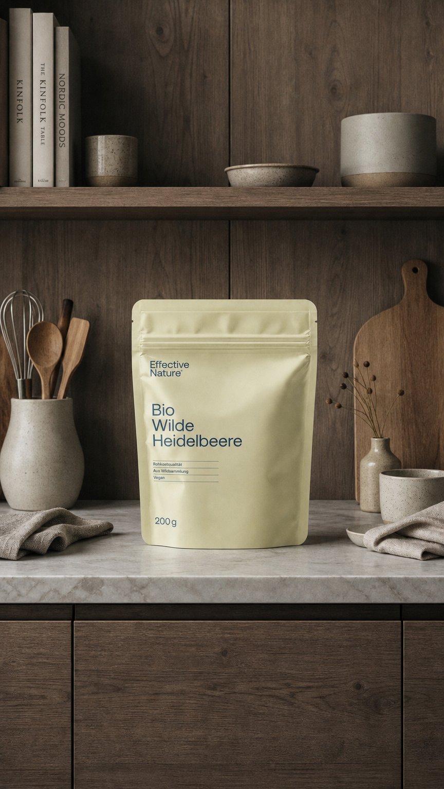 AI product shot of Bio Wilde Heidelbeere Pulver