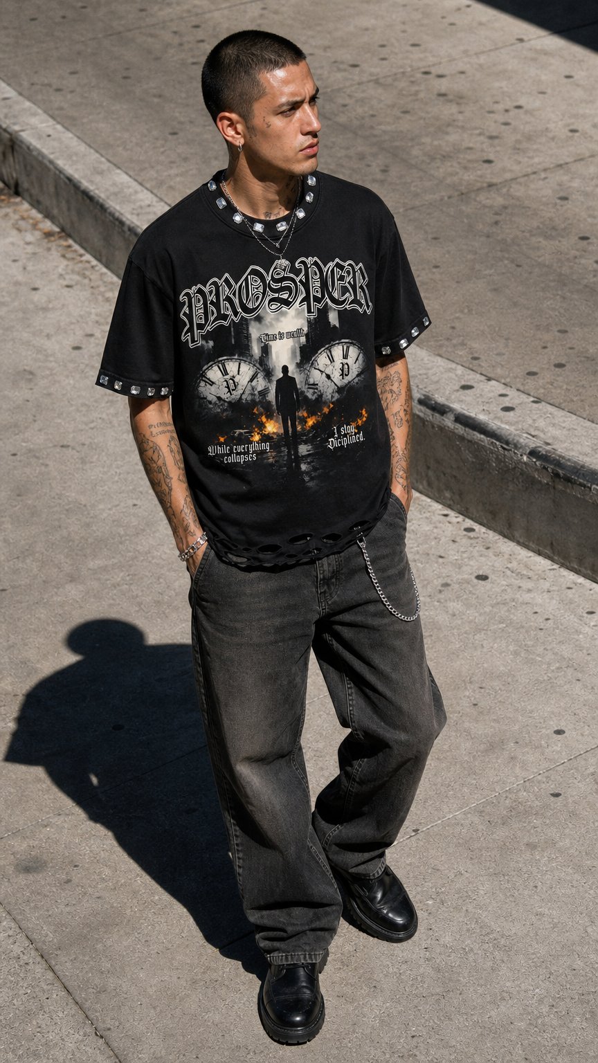 AI product shot of "CHARCOAL" TEE