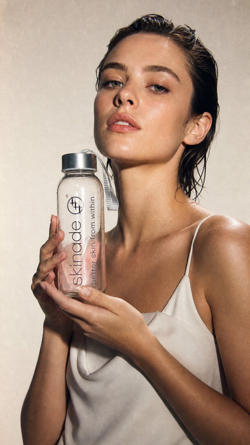 AI product shot of Skinade® Glass Bottle