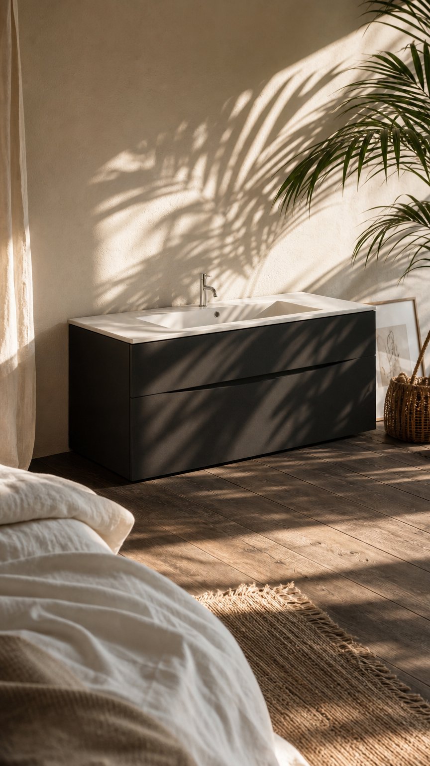 AI product shot of Crosswater Glide II 1000mm Wall Mounted 2 Drawer Vanity Unit with Ceramic Basin Matt Black