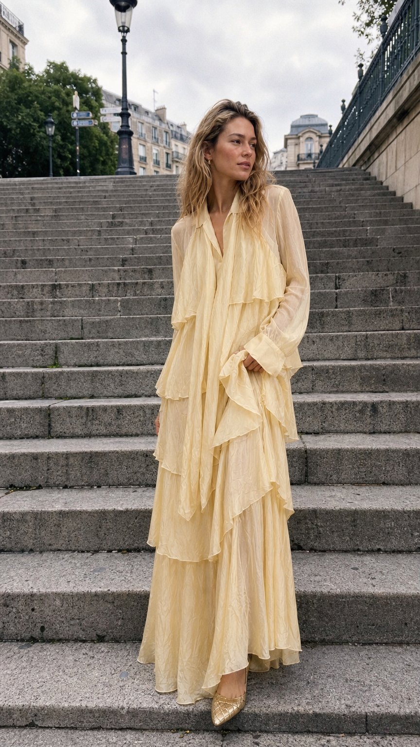 AI product shot of Veronica Tiered Tie-Neck Maxi Dress