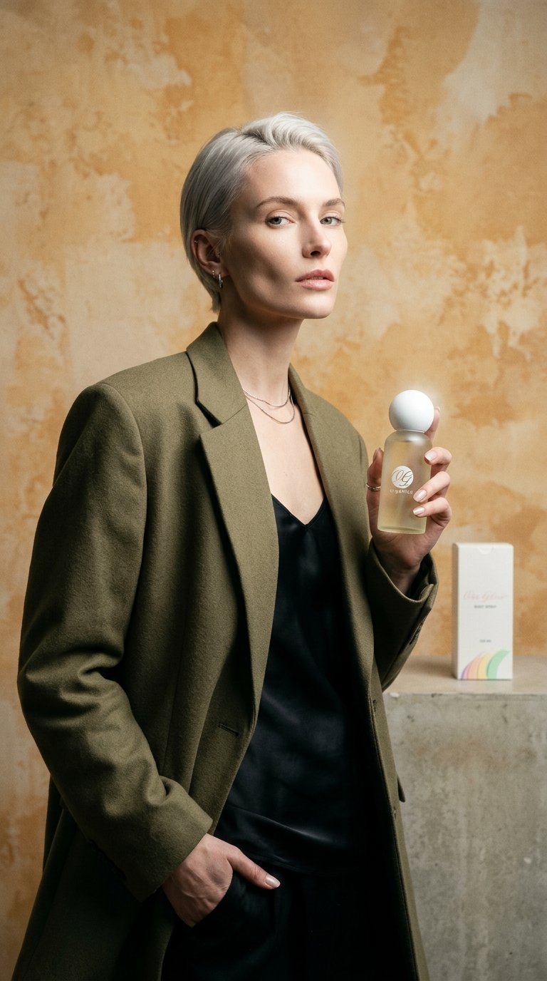 AI product shot of White Musk Body Spray
