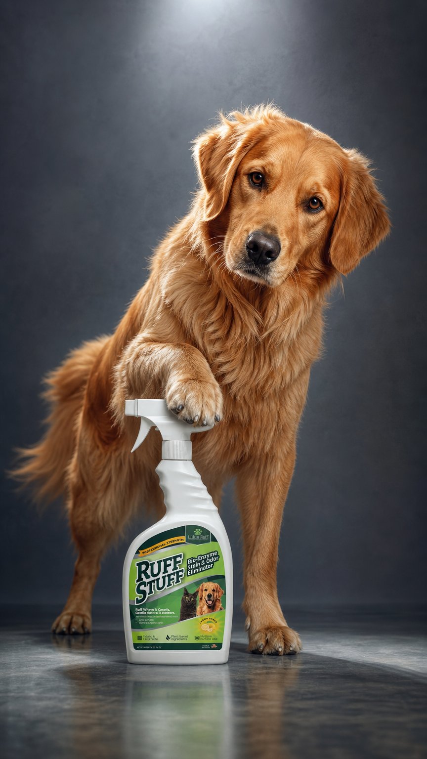 AI product shot of RUFF STUFF Bio-Enzyme Stain & Odor Eliminator
