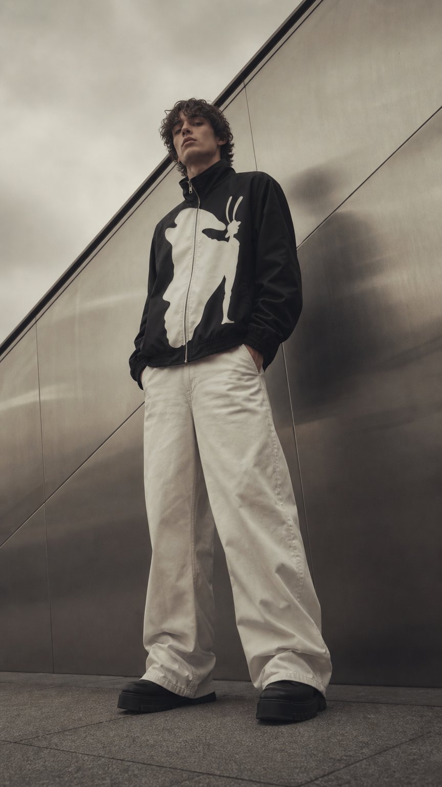 AI product shot of EGO SYNTHESIS Patchwork Long Hooded Jacket
