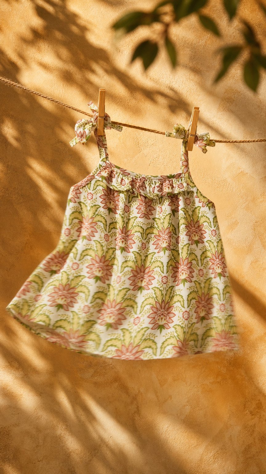 AI product shot of Haut à bretelles imprimé fleurie vert et rose Bébé Fille