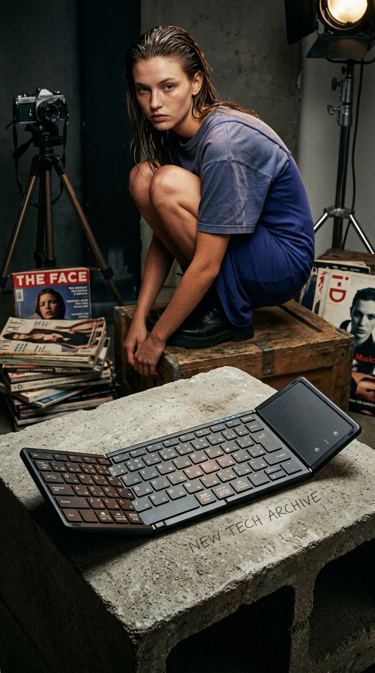 AI product shot of Omikamo Bluetooth Keyboard, Foldable, Wireless, JIS Standard Japanese Arrangement, iPad Keyboard, Smartphone, Multi-Pairing, Touchpad, Compatible with iOS/Windows/Android/Mac/Google Compatible,