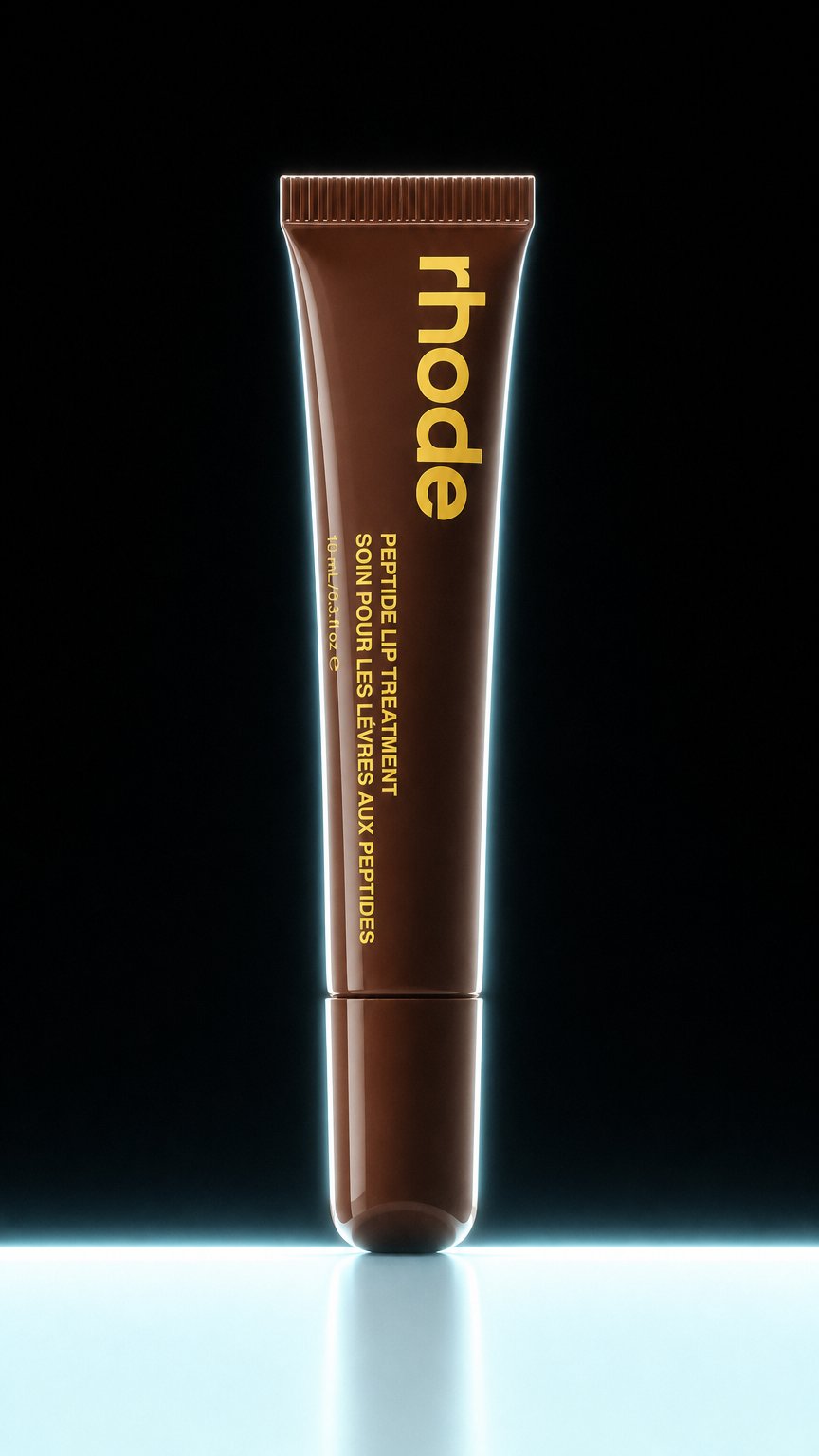 AI product shot of Rhodeskin Spring Lip Gloss Lip Balm Smoothing Lipstick Lines Lasting Nourishing Women Daily Care Makeup Moisturizer Blush Girl