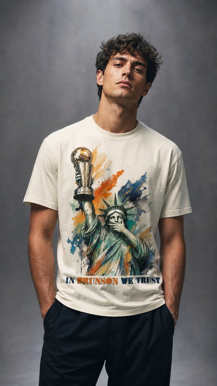 AI product shot of "In Brunson We Trust" Championship Tee *PRE-ORDER*