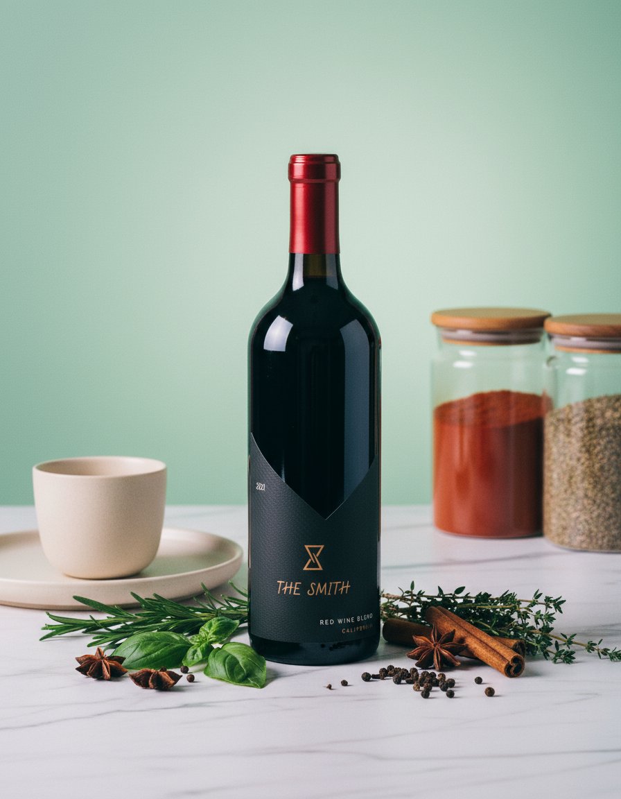 AI product shot of Red Wine Blend, California 2021