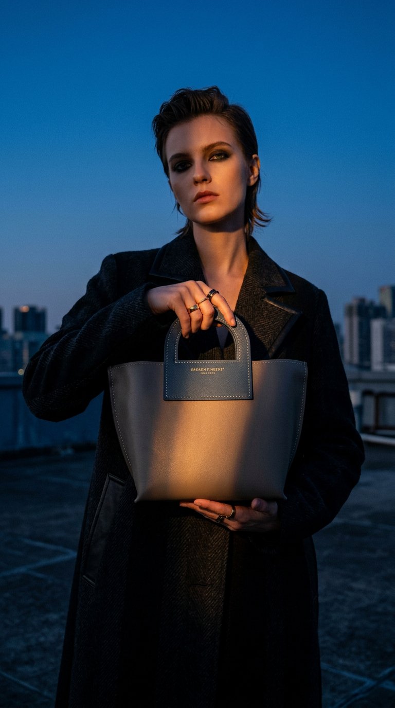 AI product shot of Harvest Bag 【 Sandstone Beige X Cobalt Blue 】意大利羊皮手袋