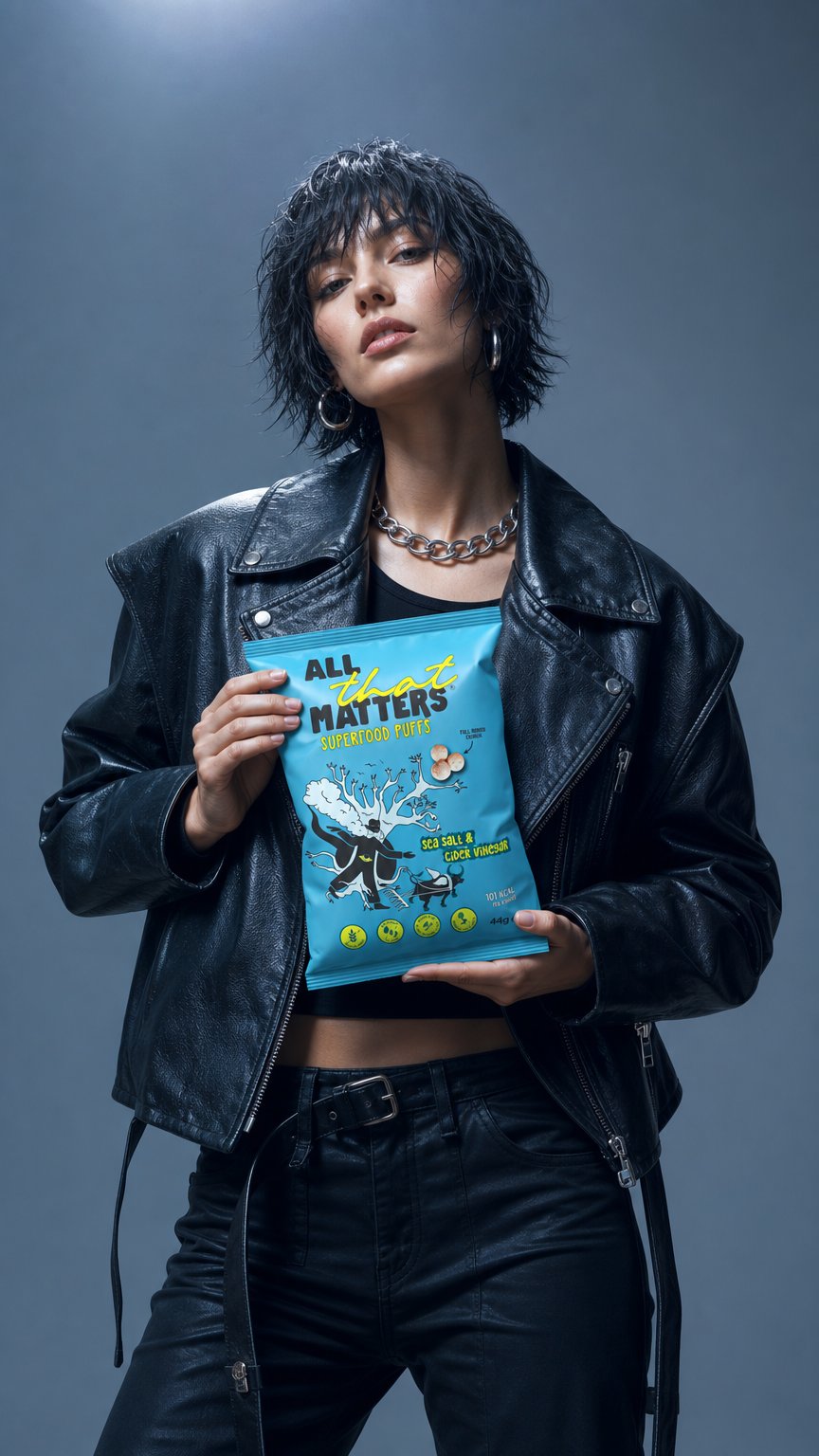 AI product shot of Superfood Puffs – Sea Salt & Cider Vinegar