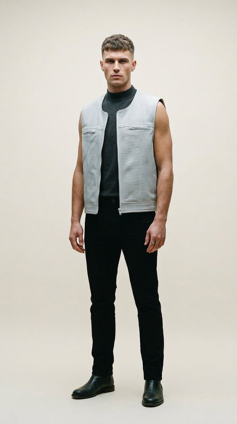 AI product shot of FACTORY CUSTOM VEST - Perforated Leather Alliance