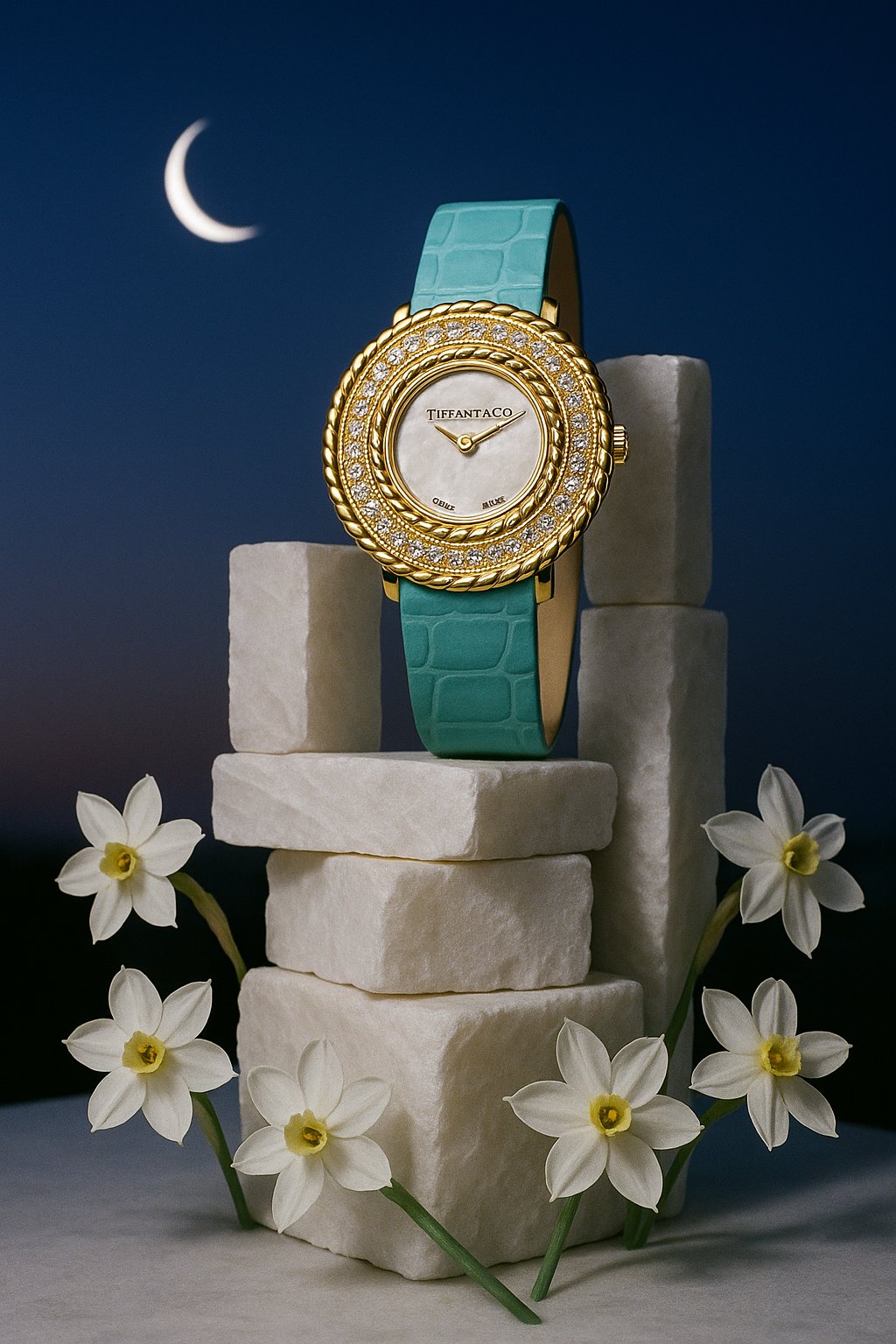 AI product shot of Tiffany Rope Watch in Yellow Gold with Diamonds
