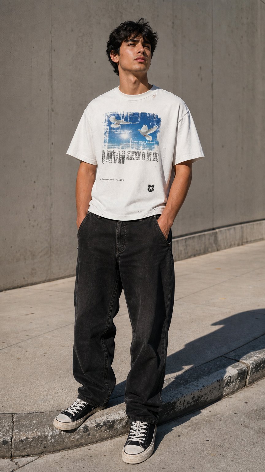 AI product shot of White doves Frayed Boxy Tee