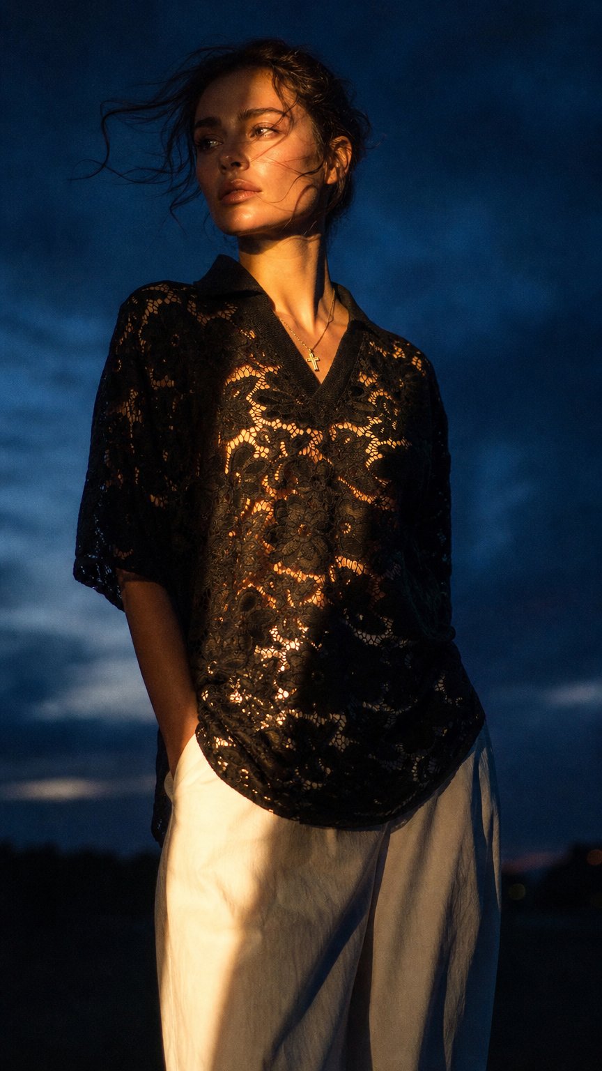 AI product shot of Polo in pizzo macramè
