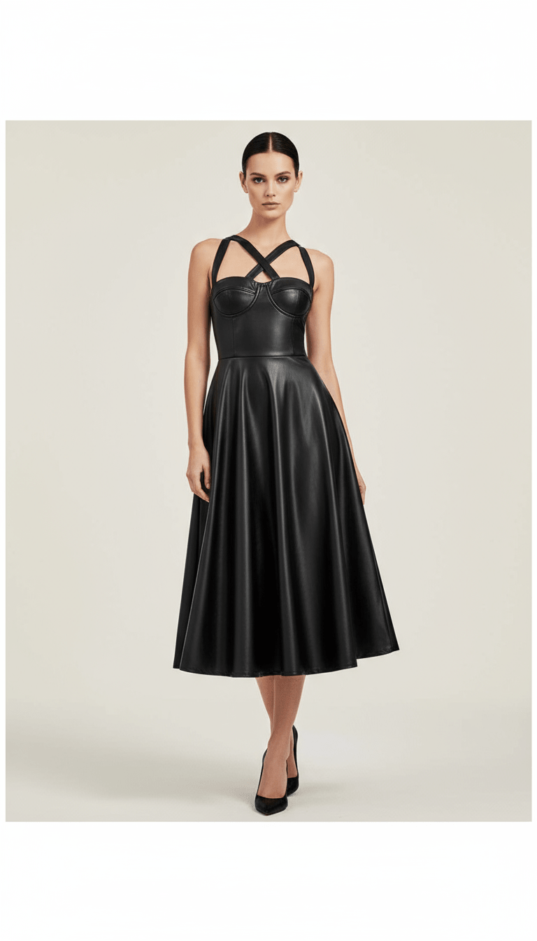 AI product shot of SHEIN MOD Plus Size Black Retro Palace Style Women PU Slip Dress