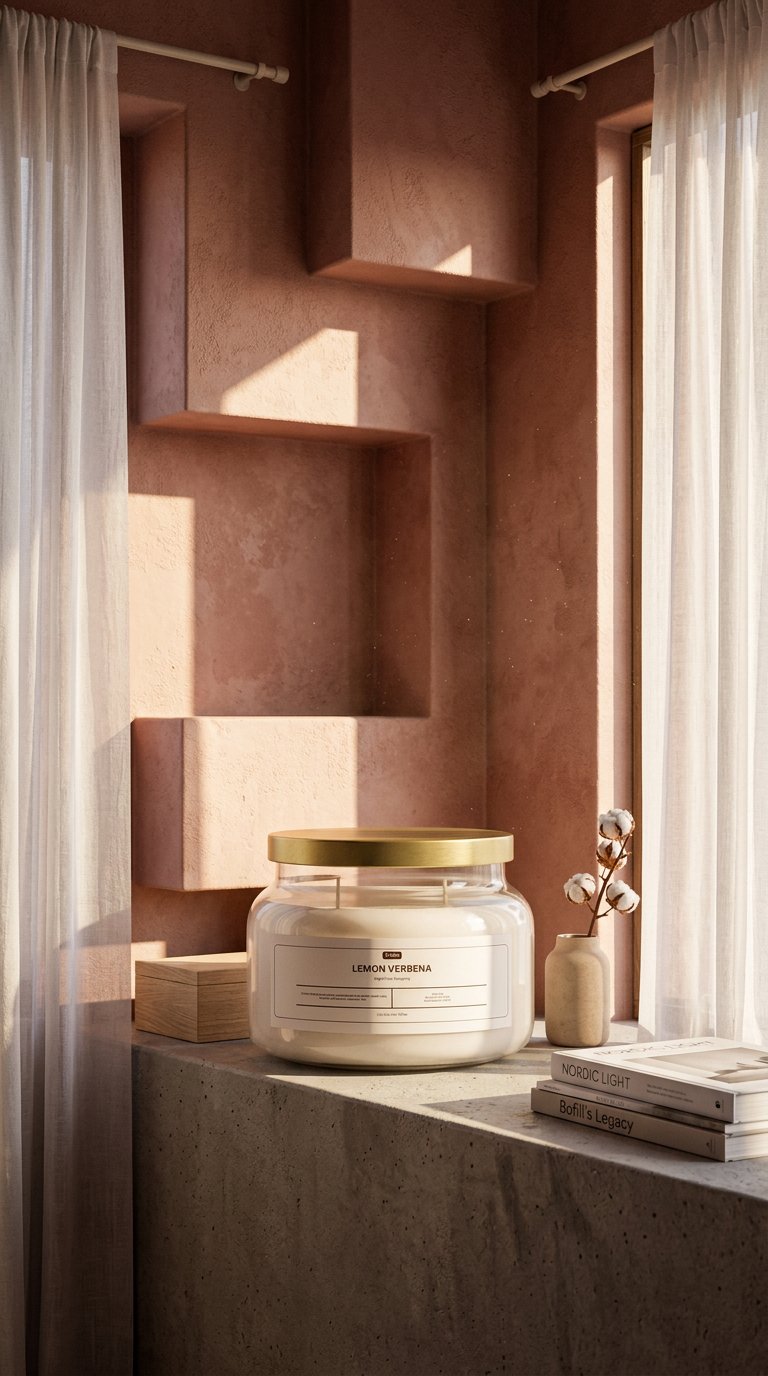 AI product shot of Lemon Verbena Candle Apothecary Jar (Double Wick)