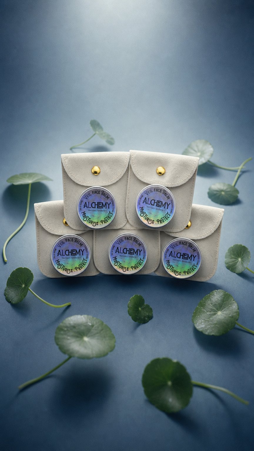 AI product shot of Veil Face Balm 15g Box of 5 (Complimentary Luxurious Off-White Velvet pouch)