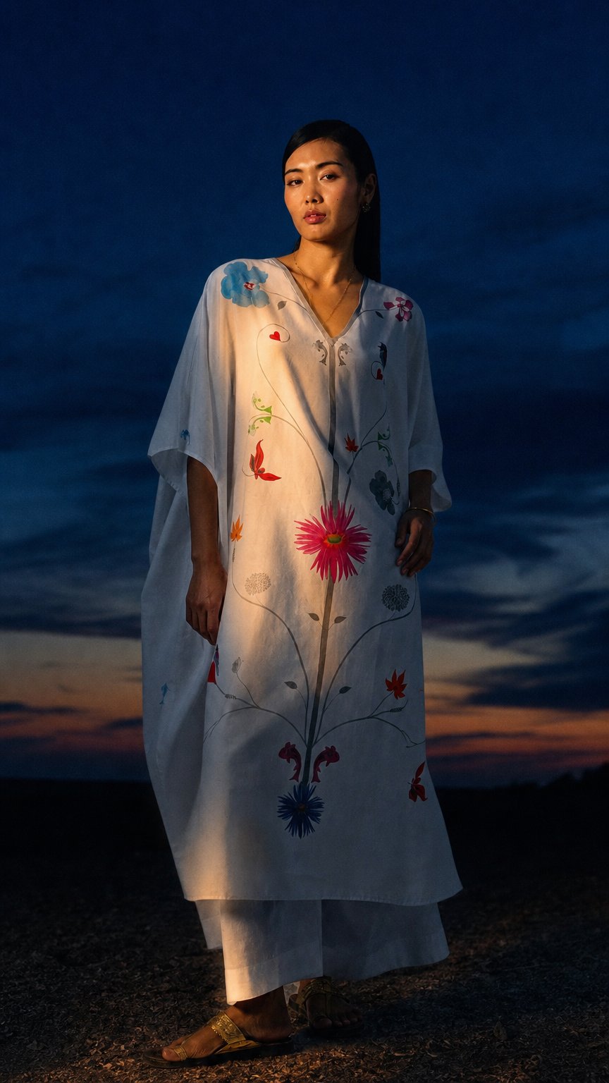 AI product shot of The Kohima Kaftan Set - Multicolour