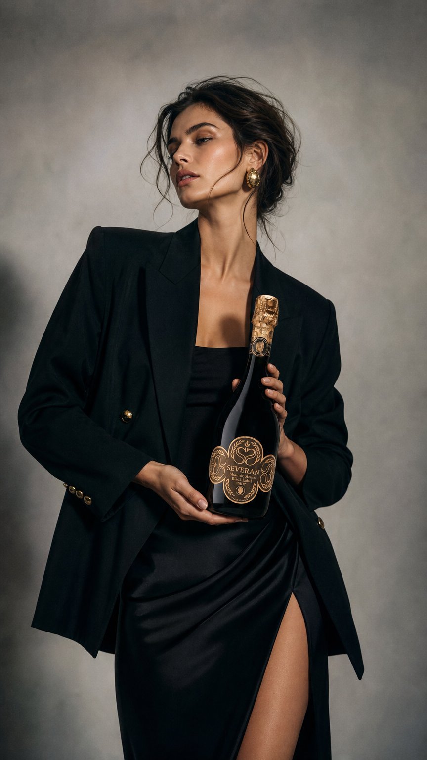 AI product shot of SEVERAN BLACK LABEL BLANC DE BLANCS BRUT