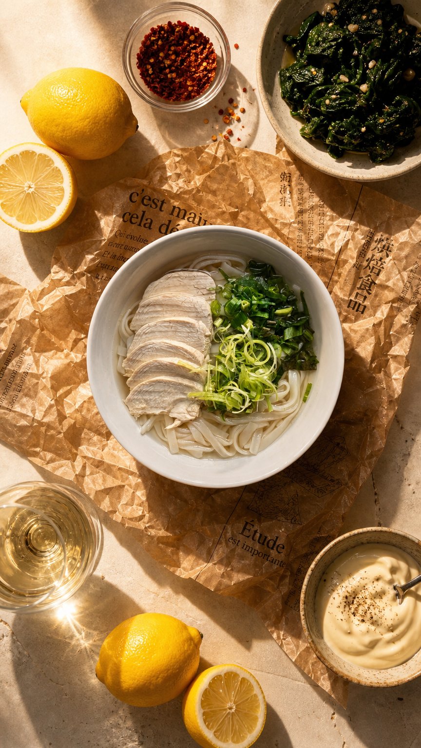 AI product shot of Phở Gà - Huhn