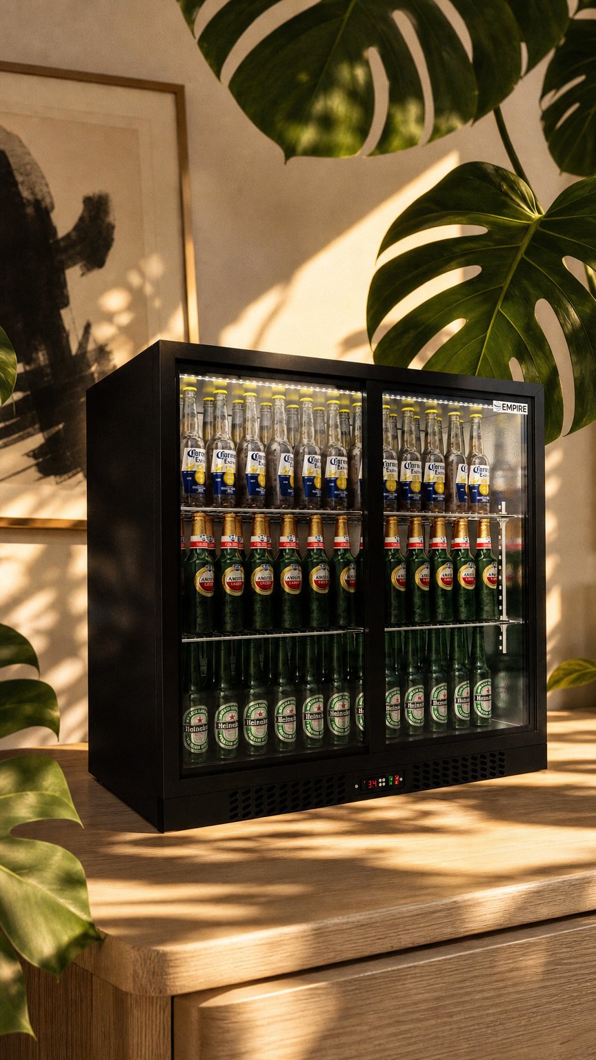 AI product shot of Empire Double Door 208L Bottle Cooler – B Energy Rated Sliding Door Commercial Back Bar Fridge | CL-210S