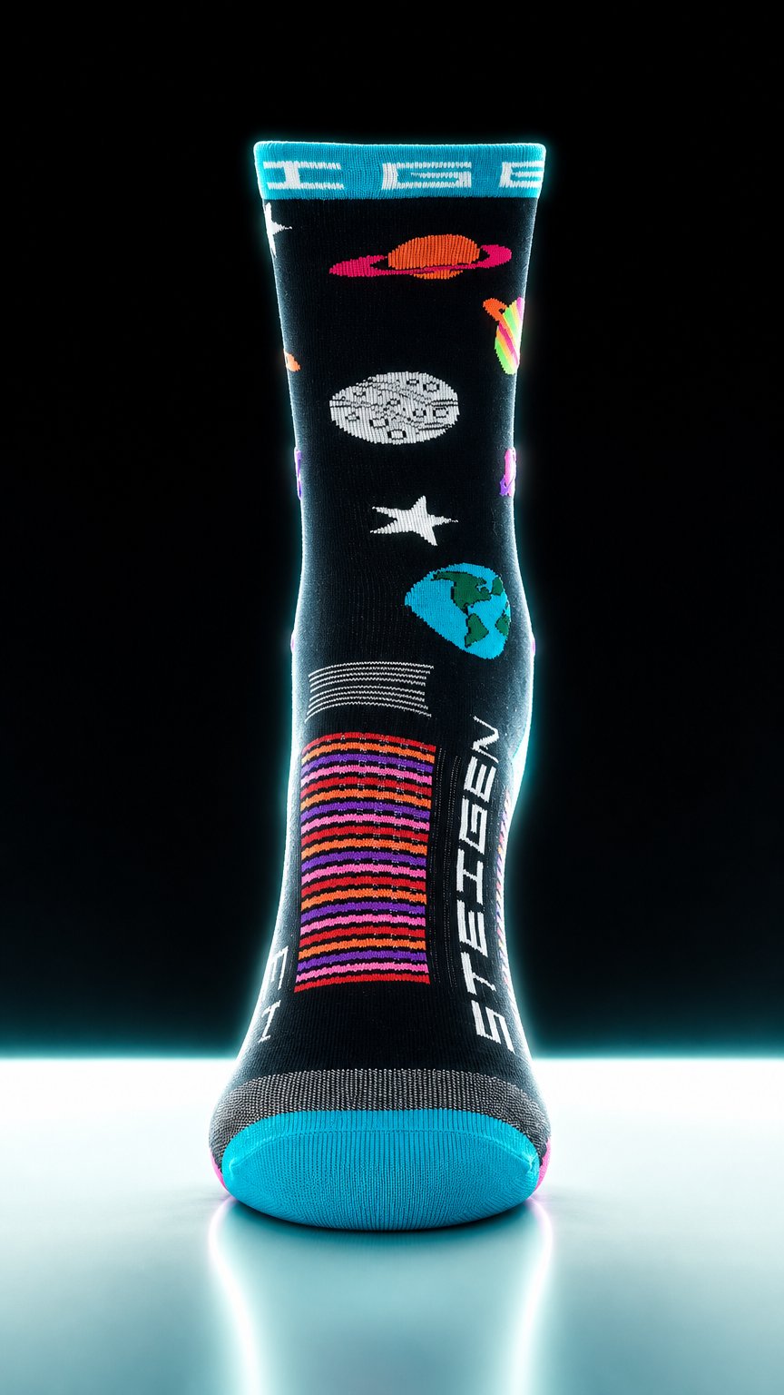 AI product shot of Solar System løpesokk – 3/4