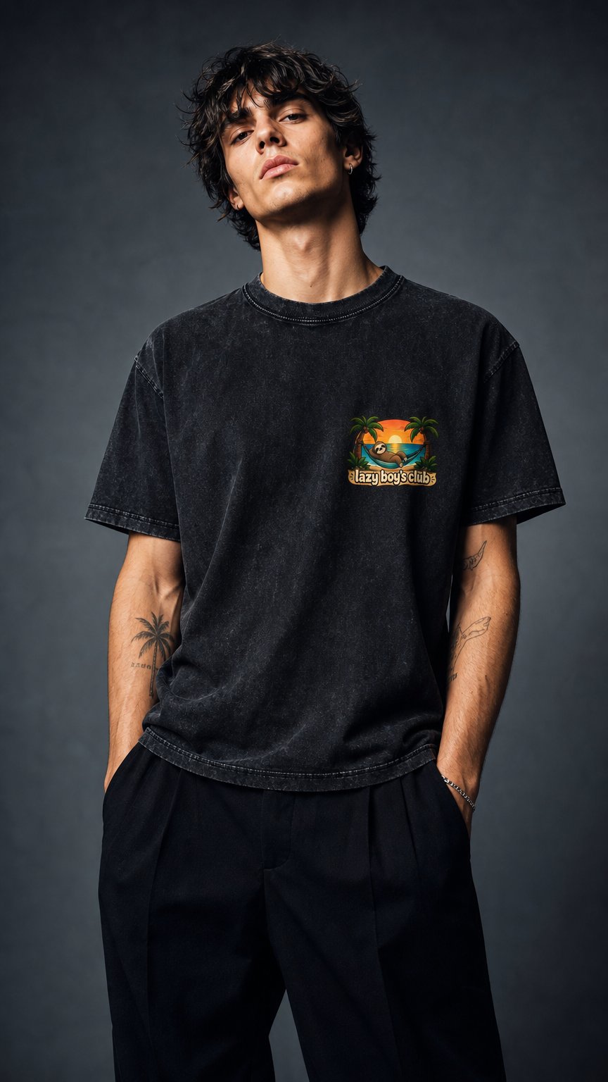 AI product shot of Lazy boy's club Snow Washed Oversized Cotton T-Shirt