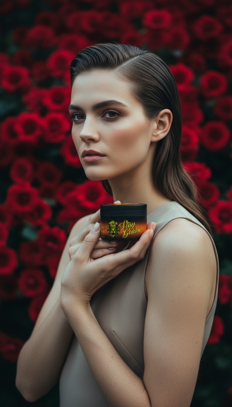 AI product shot of STAY GOLDEN MEDIUM POMADE