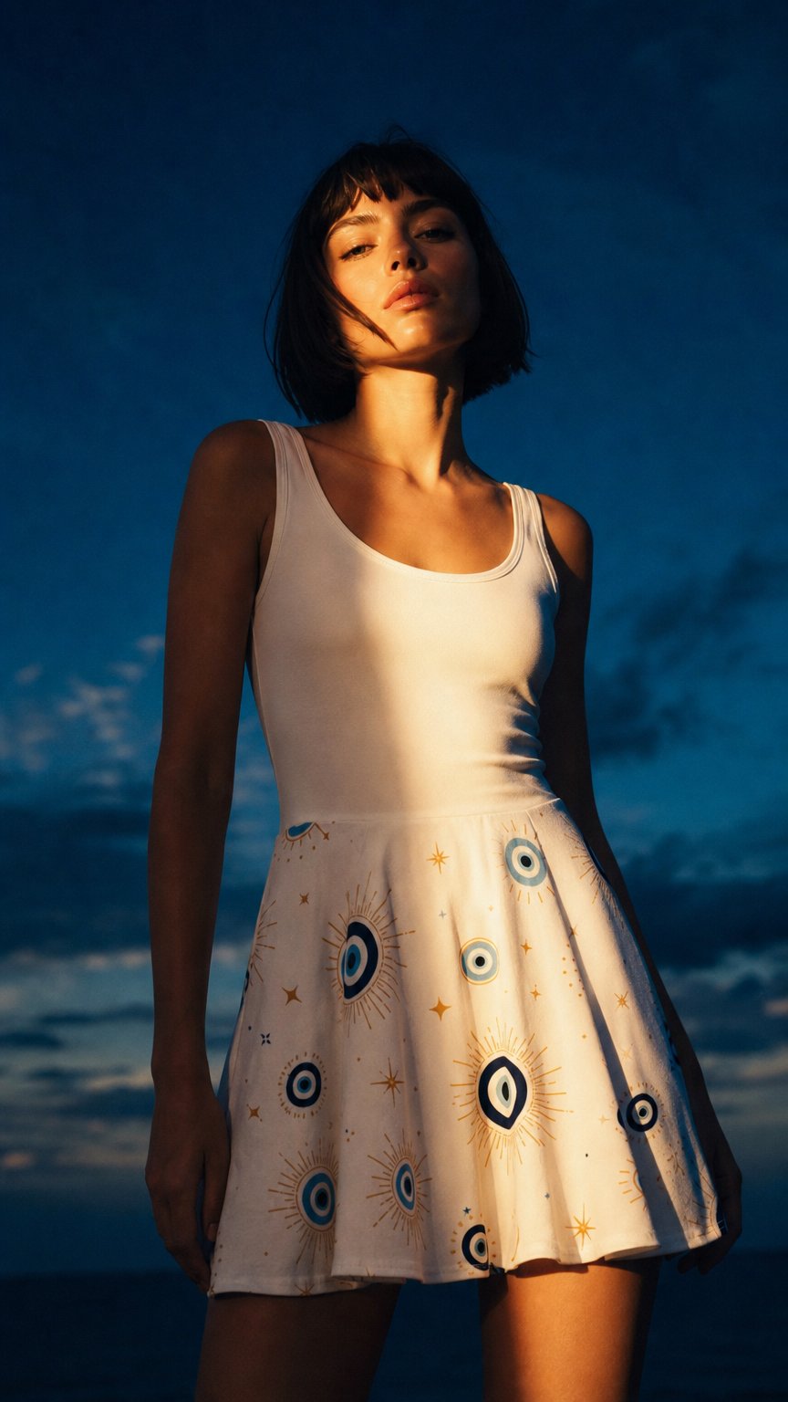AI product shot of Boho Evil Eye | Cotton Skater Dress