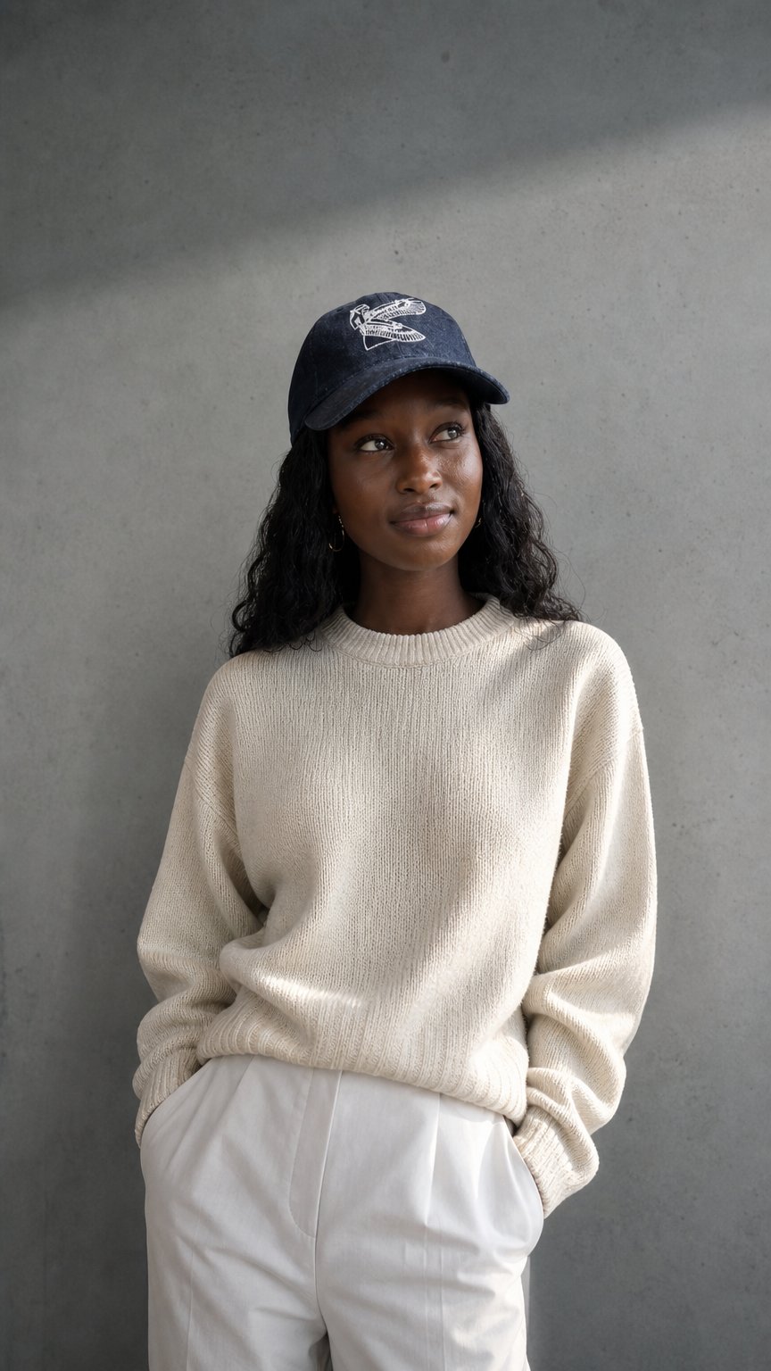 AI product shot of House Of Auset Navy Denim & Off White (dad hat)