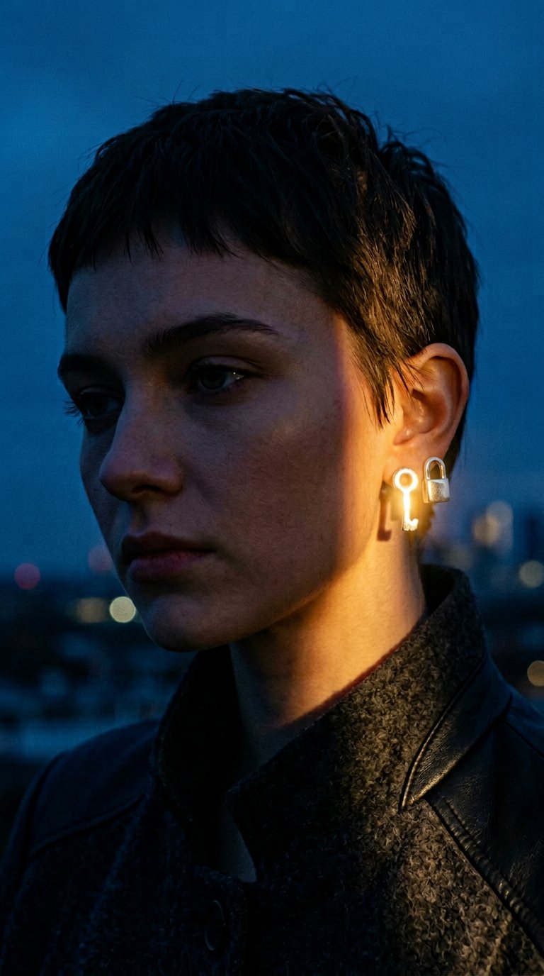 AI product shot of Padlock/Key Earrings
