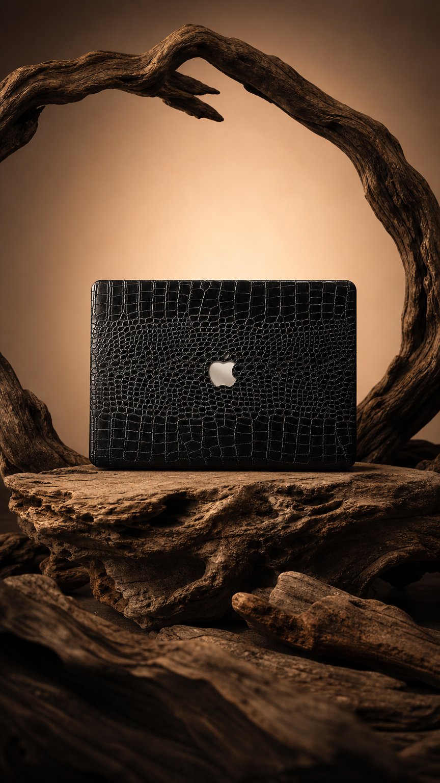 AI product shot of SICILY - Casebus Case for MacBook, Crocodile Pattern Leather Hard Shell Protective Cover