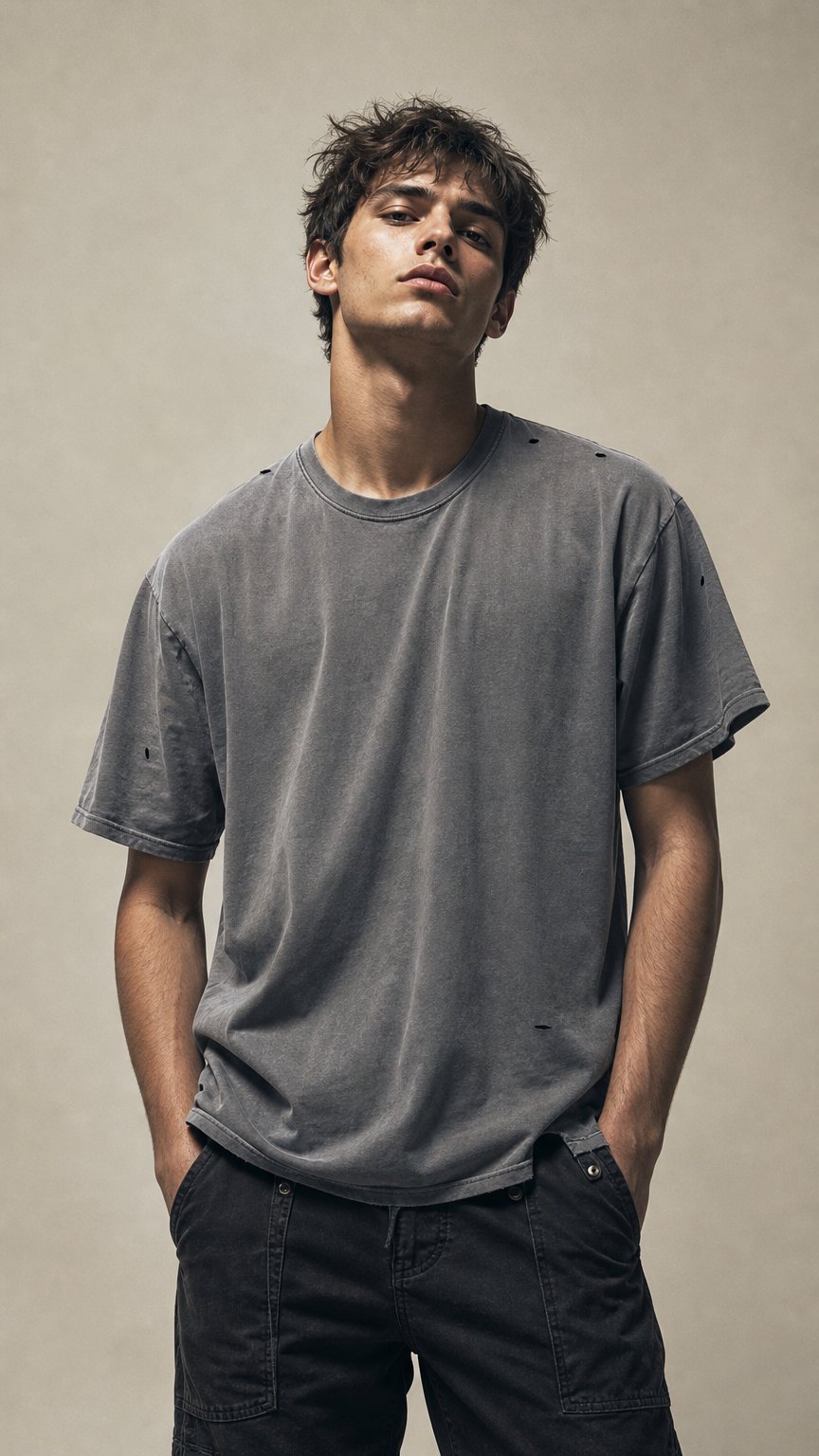 AI product shot of HOLLYWOOD TEE WASHED BLACK
